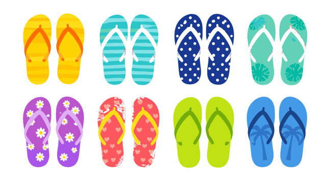 Colorful flip flop sandal set in flat vector style