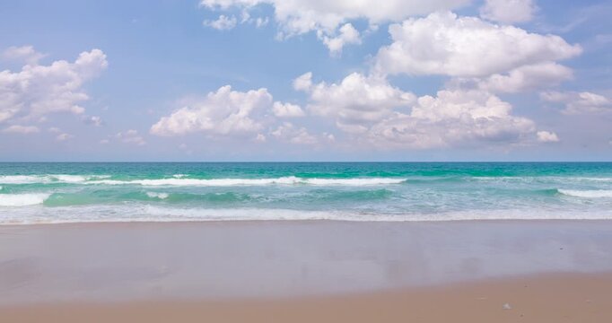 DCI4K PRORES 422. Beautiful tropical beach sea wipeout tourist blue ocean sea blue sky background