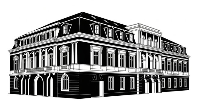 old building facade with black and white