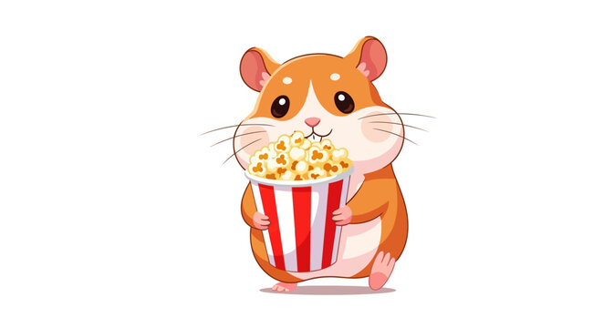 Cute Hamster Holding Popcorn Bucket - Cartoon Animal Illustration