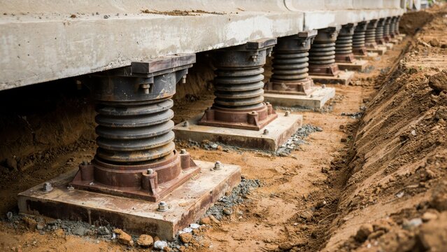 Seismic Base Isolation Dampers under a Concrete Building Foundation for Earthquake Protection