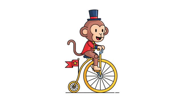 Circus Monkey Riding a Penny Farthing Bicycle with Top Hat and Flag