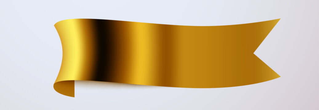 Elegant gold ribbon banner on a light background.