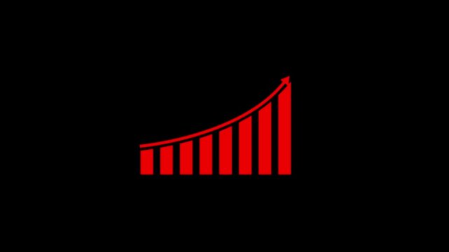 Business growth concept in graph chart showing marketing sales profit increasing to future target. business graph bars columns growth animation arrow on black .Business graph chart growing business