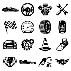 Fototapeta premium Automotive and Racing Icon Set Vector Illustration