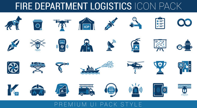 Fire department logistics icon pack premium ui pack style with 31 unique icons for emergency services.