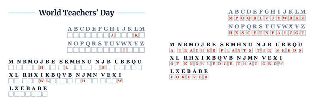 World Teachers' Day Cryptograms Letters Puzzle  with Answers