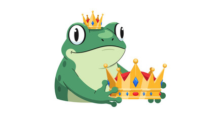 Fototapeta premium Whimsical Frog King Holding a Royal Crown, Cute Amphibian Character