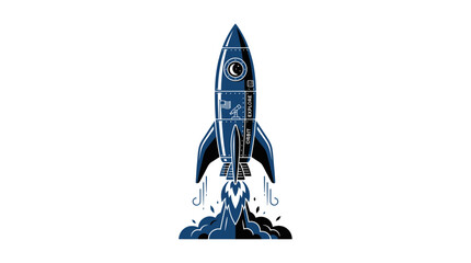 Retro Rocket Launching into Space with Smoke and Flames © Iwak