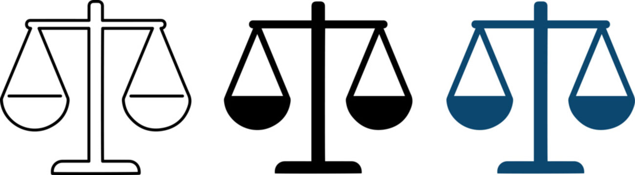 Set of balance scale icons, law and justice symbols