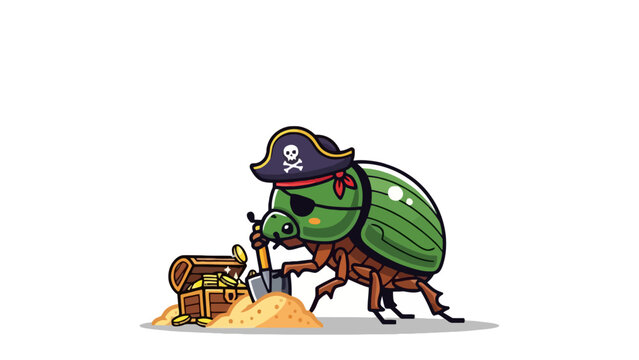 Cute Pirate Beetle Digs Treasure Chest