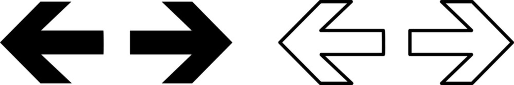 Set of left and right arrows in solid and outline styles