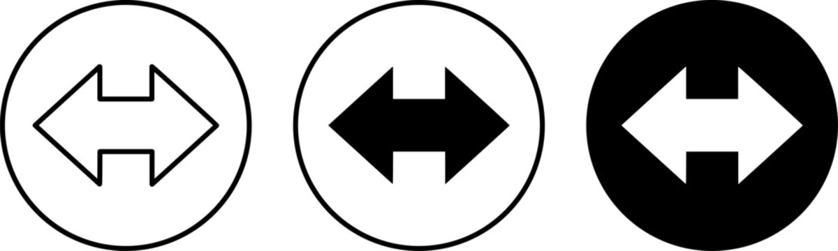 Set of horizontal doubleheaded arrow icons in circle frames