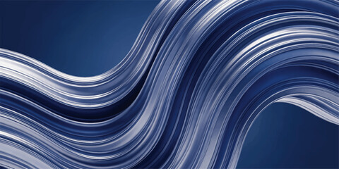 Fototapeta premium Abstract flowing blue and silver waves create a dynamic and modern background, suggesting movement and sophistication.