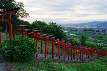 Fototapeta premium Ukiha Inari Shrine Scenic Landscape with Red Torii Gates in Fukuoka, Japan