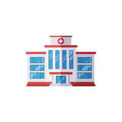 Obraz premium Hospital Building Red Cross Sign.
