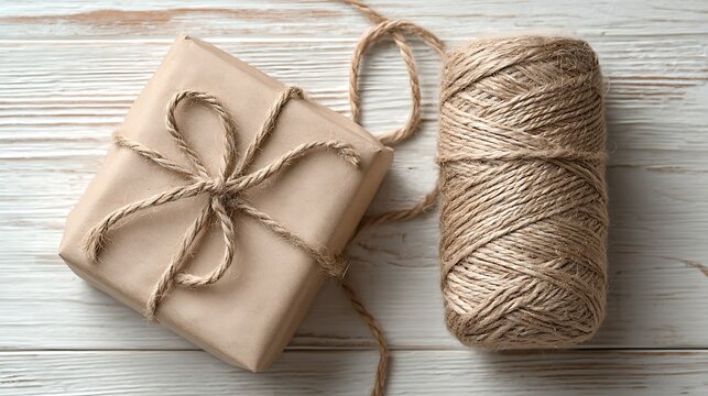 Rustic Gift Wrapped With Twine And Ball