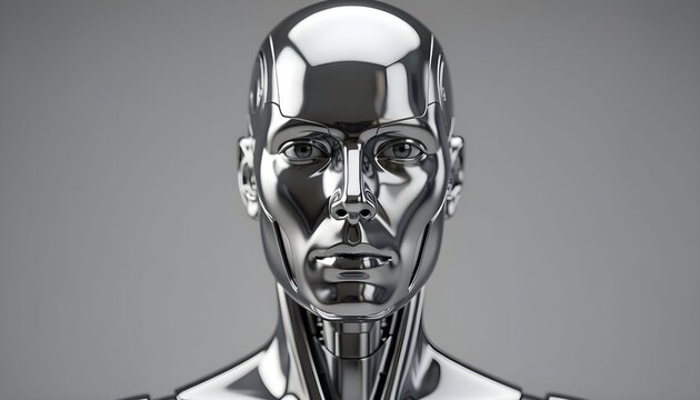 Futuristic Metallic Android Face with Chrome Skin and Sci-Fi Aesthetic