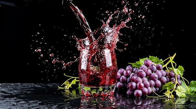Red juice Glass Pouring With Grapes Nearby