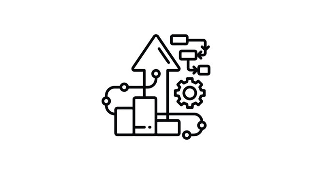 process flow diagram silhouette arrow gear chart line icon technology analysis data
