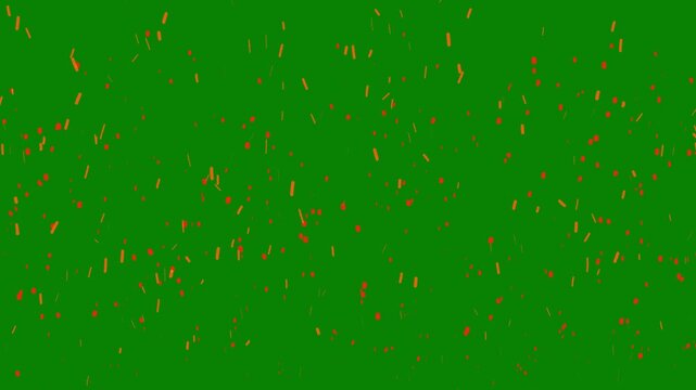 Radiant fire flakes and glowing sparks drifting in hot wind, burning ash particles with cinematic smoke effect on green background, seamless fiery overlay animation in 4k loop animation video