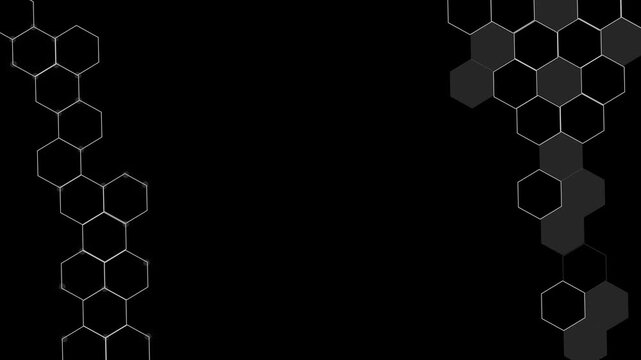 Glowing hexagonal grid elements arranged vertically on left and right modern tech pattern background animation