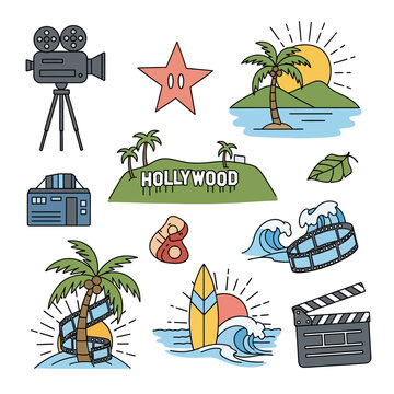 Hollywood Iconography: Vector Illustrations of Film, Surf & Tropical Scenes