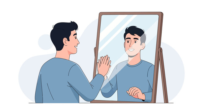 Man Looking in Mirror, Reflection, Self-Awareness, Confidence, Identity