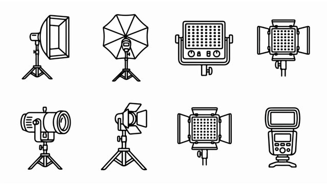Photography Lighting Equipment Icons Set