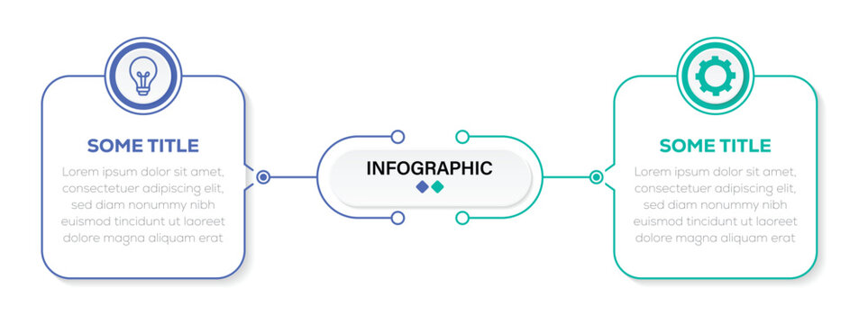 Blue and teal vector infographic design element with 2 step rectangular diagram. two options thin line workflow chart. vector illustration.