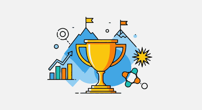 Hand-drawn flat graphic illustration symbolizing business growth and a