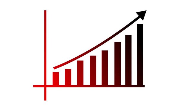 Ascending bar chart with upward-curving arrow graph animation