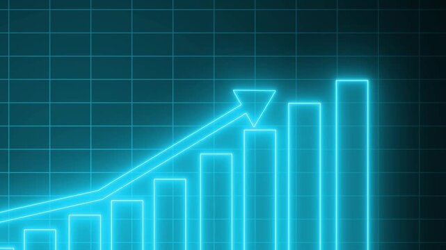 Neon-style glowing bar chart with ascending bars and an upward arrow animation