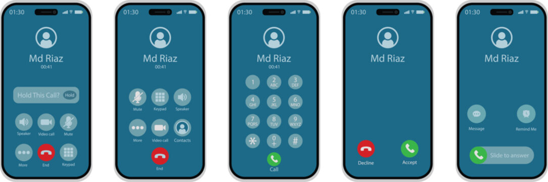 Smartphone interface screens showing incoming call icons eps 10