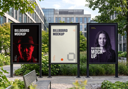 Three Vertical Billboard Mockup Template