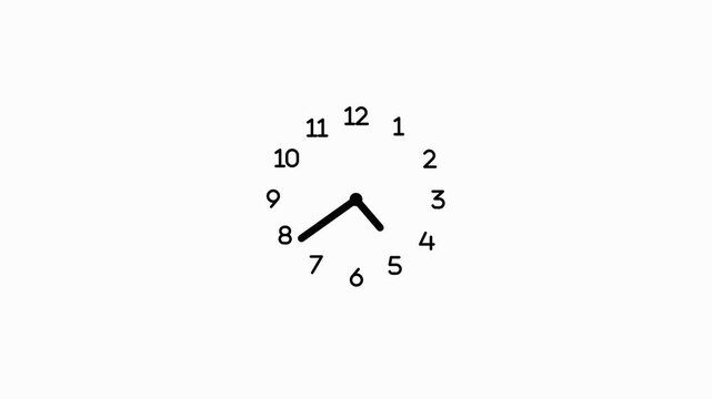 Simple minimal white analog clock face showing hour and minute hands pointing animation