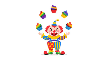 Naklejka premium Clown Juggling Rainbow Cupcakes Cartoon