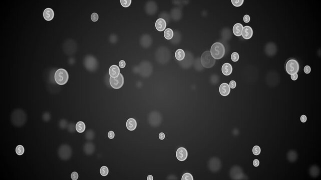 Floating translucent coins marked by dollar signs soft bokeh lights animation