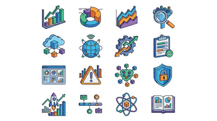 Fototapeta premium Collection of Icons Representing Data Analysis and Business Concepts.