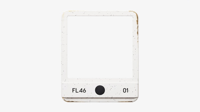 A black and white high contrast photograph of an old camera on a plain surface