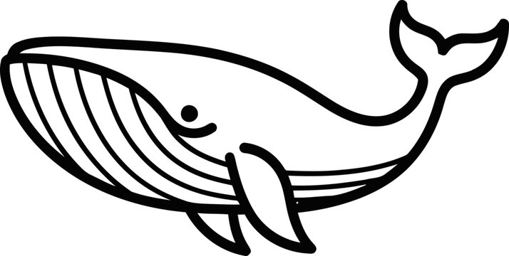 Minimalist whale illustration, simple line art, marine mammal, ocean life, black and white