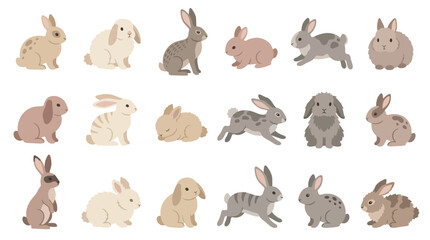 Obraz premium Collection of cute cartoon rabbits in various poses and colors, perfect for Easter and spring themes.
