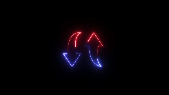 A glowing neon icon animation featuring red and blue curved arrows representing concepts like "share," "refresh," or "transfer".
