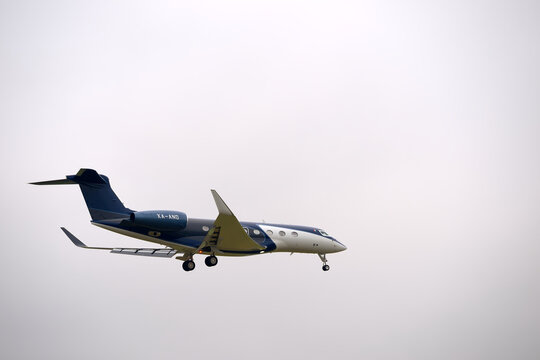 Private jet Gulfstream G650 XA-AND landing at Swiss Z&uuml;rich Airport on a gray autumn day. Photo taken November 10th, 2025, Zurich Oberglatt, Switzerland.