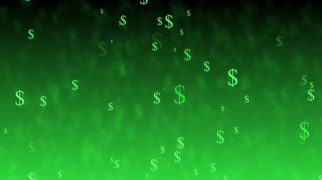 Dollar signs falling gradient background with bokeh-like fog effect animation