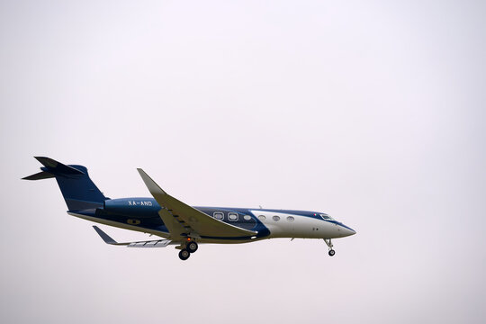 Private jet Gulfstream G650 XA-AND landing at Swiss Z&uuml;rich Airport on a gray autumn day. Photo taken November 10th, 2025, Zurich Oberglatt, Switzerland.