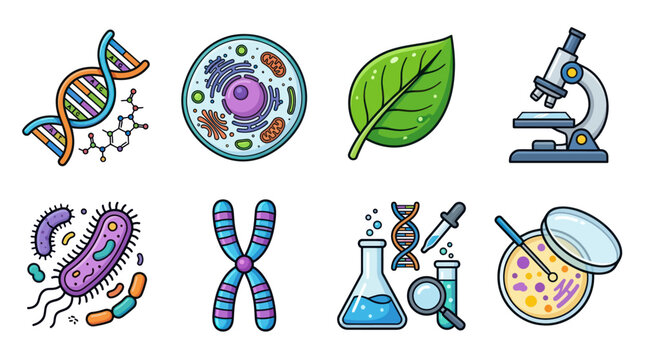 Detailed color illustrations of microbiology and science concepts.