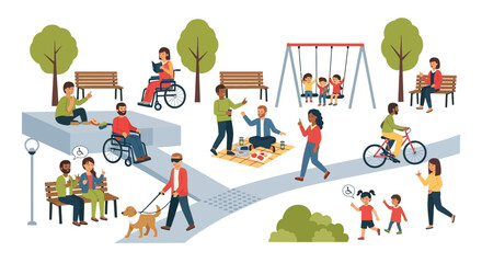 Fototapeta premium Diverse community enjoying activities in a public park setting