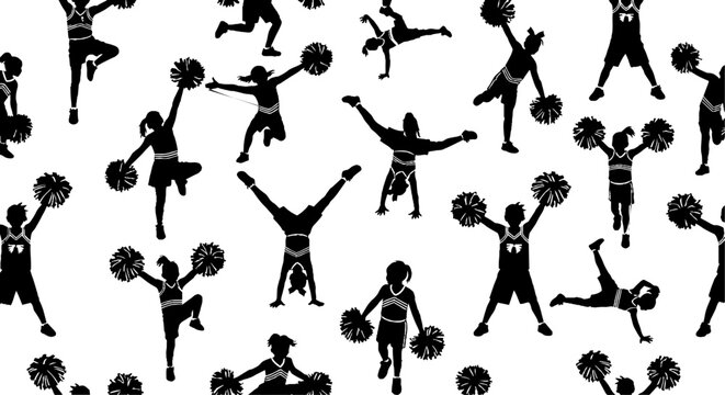 Dynamic Cheerleader Silhouettes in Various Energetic Poses Pattern.