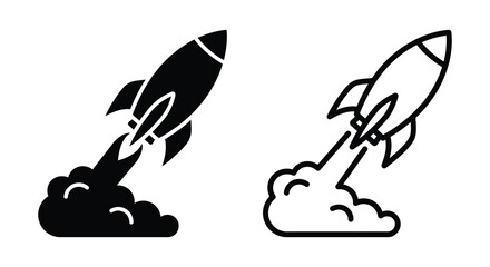 Rocket Ship Silhouette With Flames Black And White Line Art © MstSuraiya
